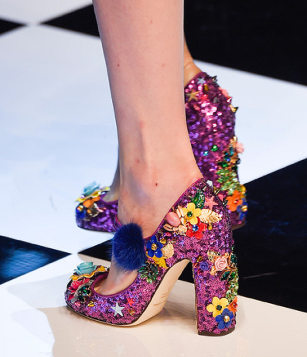 Best Women's Bling Heels 2021: Dolce & Gabbana Nature Inspired Flower Design Pointed Toe Sequin Boots with High Heels