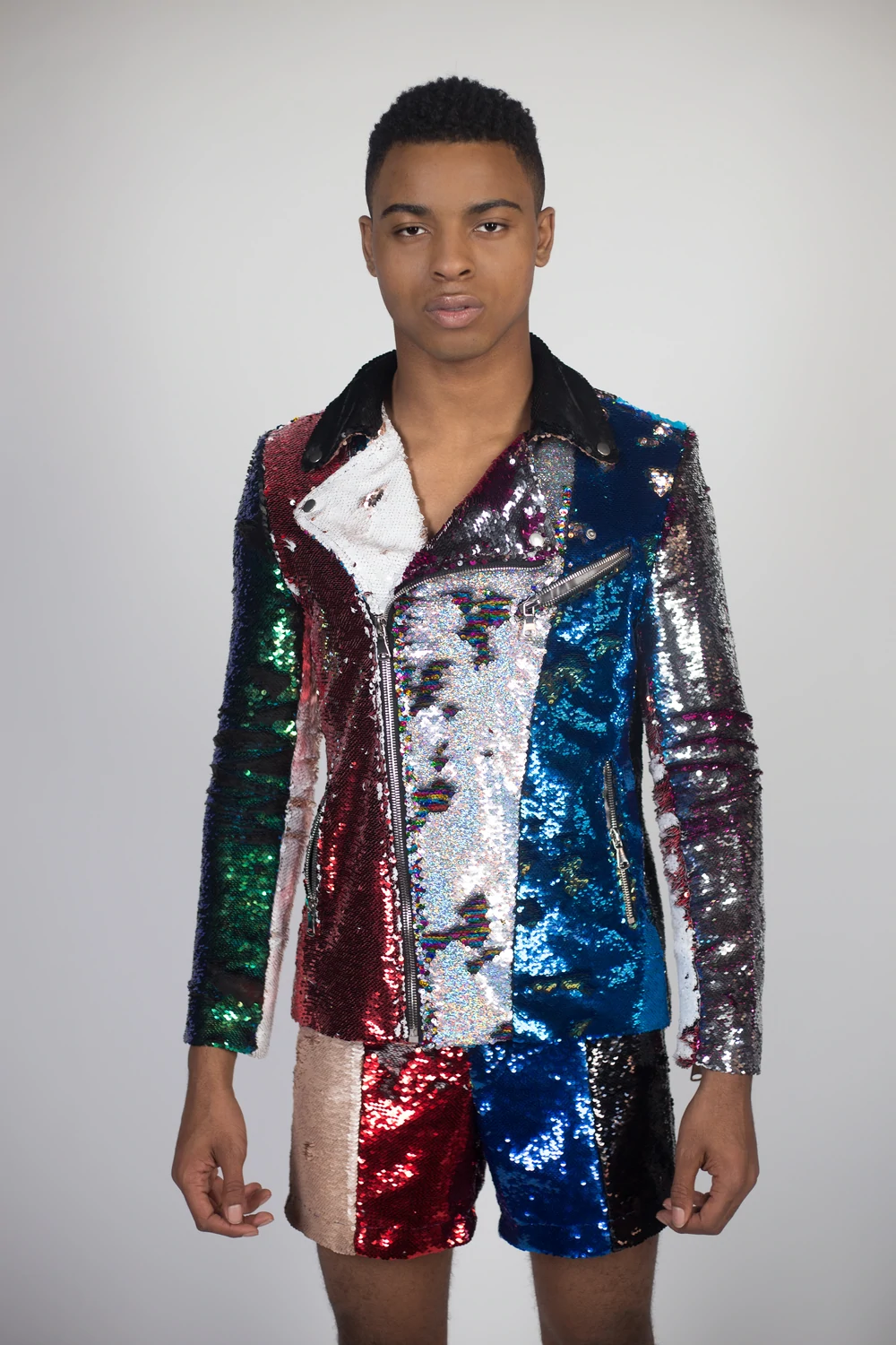 Best MEN'S Bling on Pinterest Men's Multi Colored Flip Sequins Long Sleeves Moto Jacket