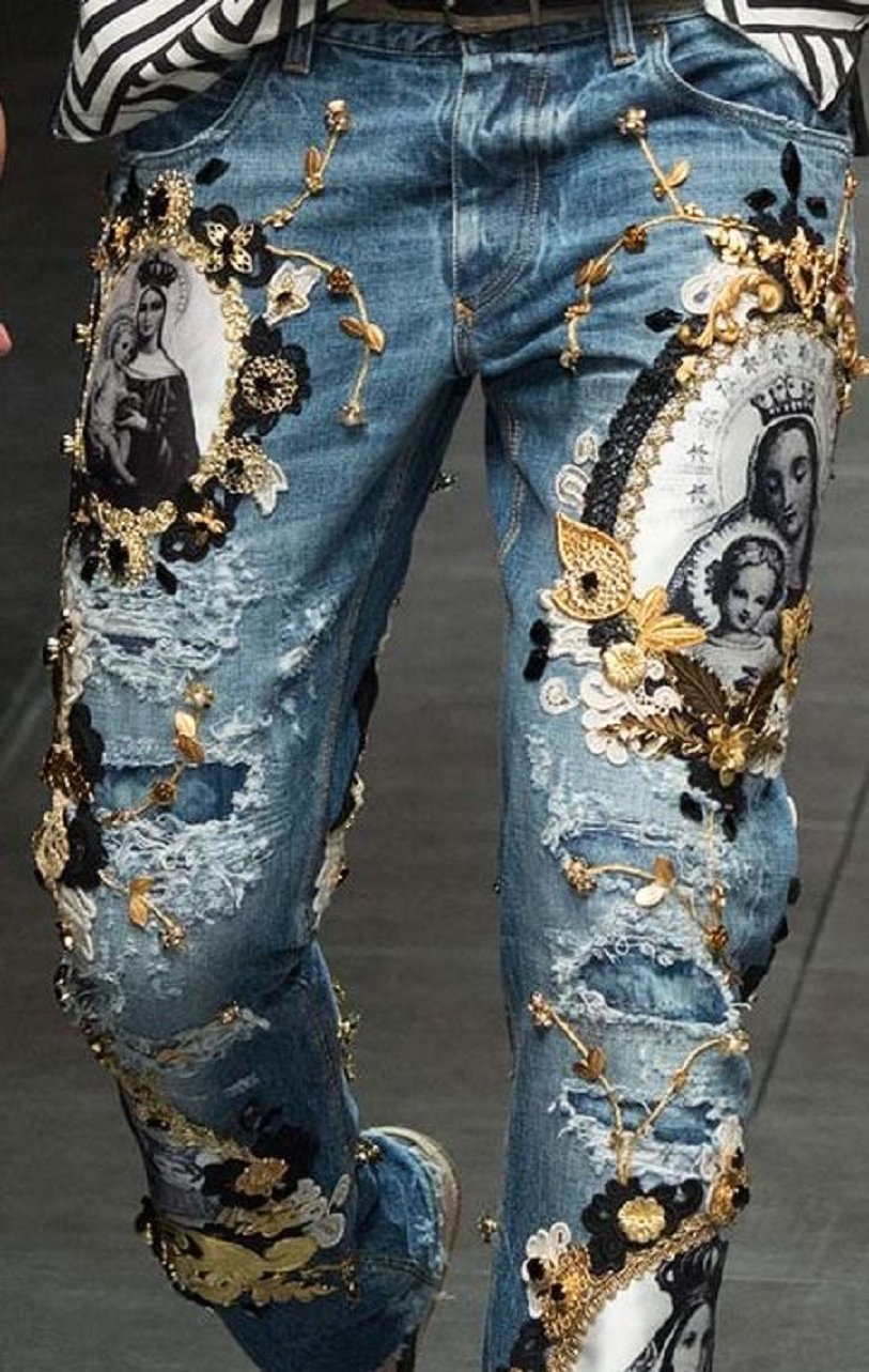 Best MEN'S Bling on Pinterest DOLCE & GABBANA Blue Denim Jeans with Embellished Our Mother Mary's Photos