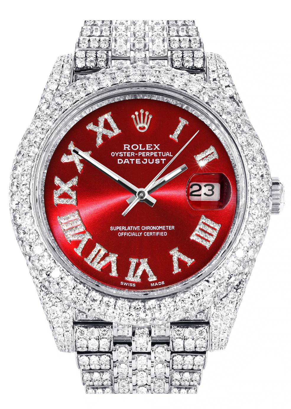 Best MEN'S Bling on Pinterest Diamond Iced Out Rolex Date Adjust Red Roman Numeral Round Dial