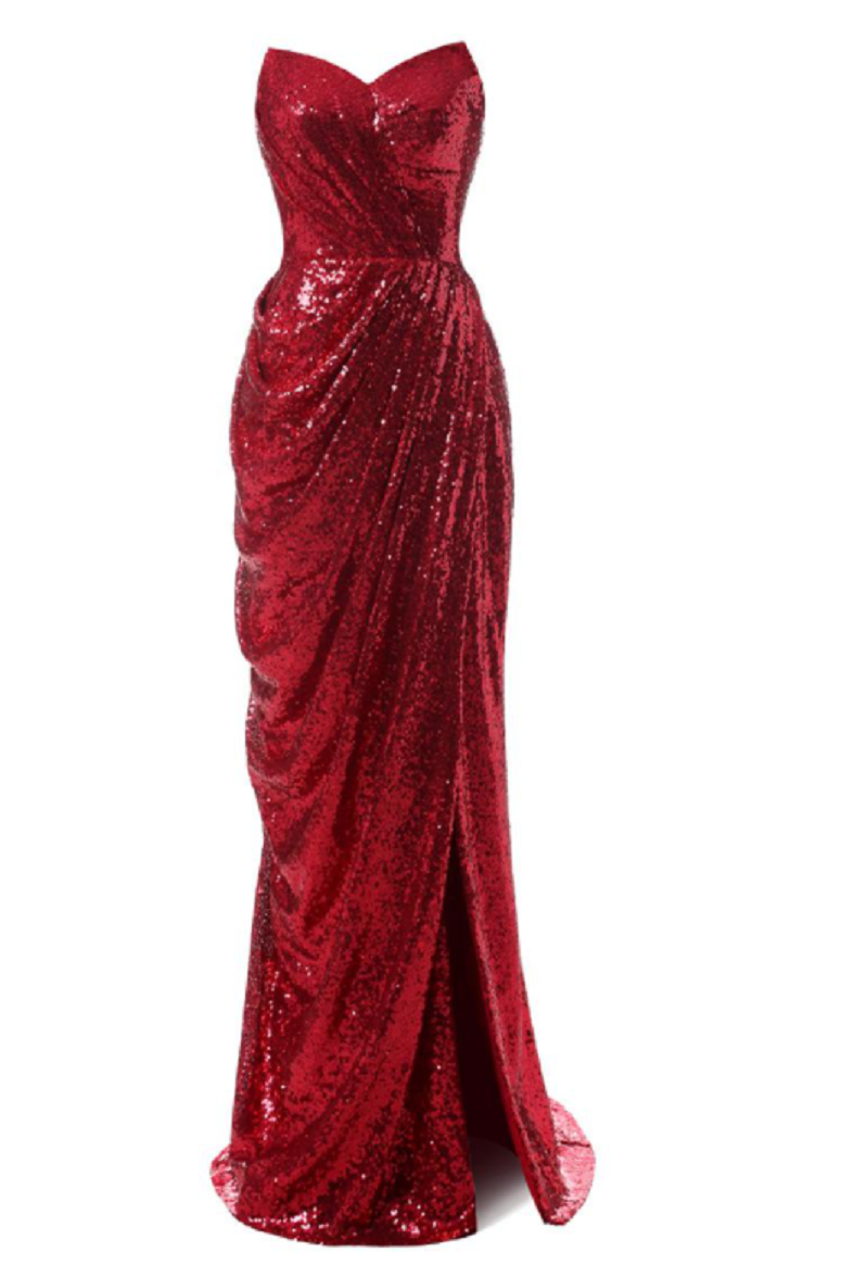 Best Instagram red sequin dress bling: Shimmering Sequin Lace Strapless Neckline Sheath Evening Dress