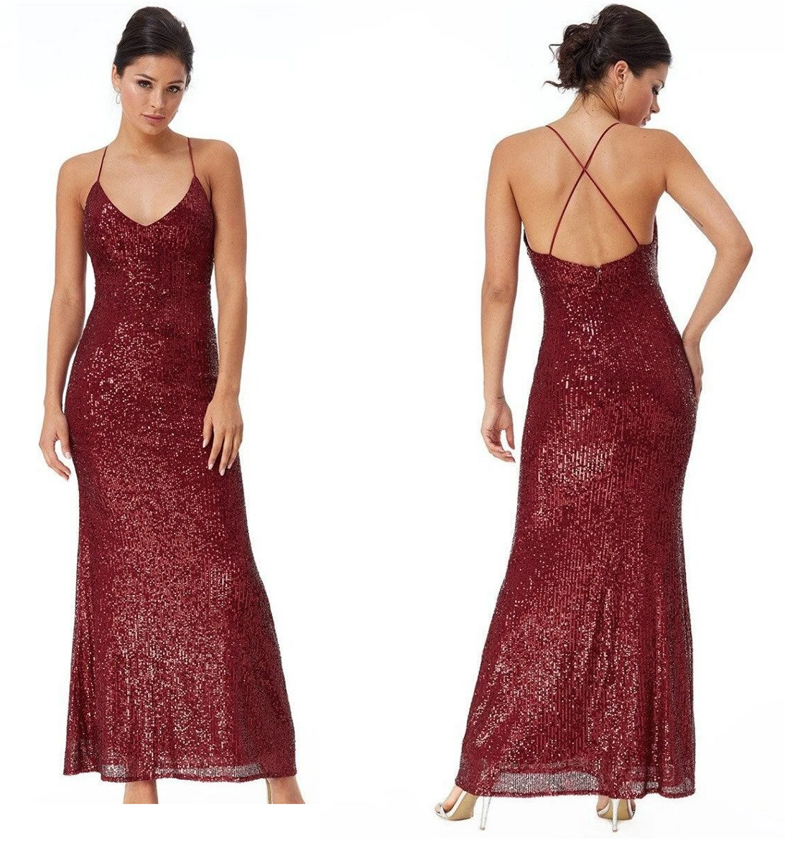 Best Instagram Red Sequin Dress Bling: Red Sequin Cross Strap Open Back Maxi Dress