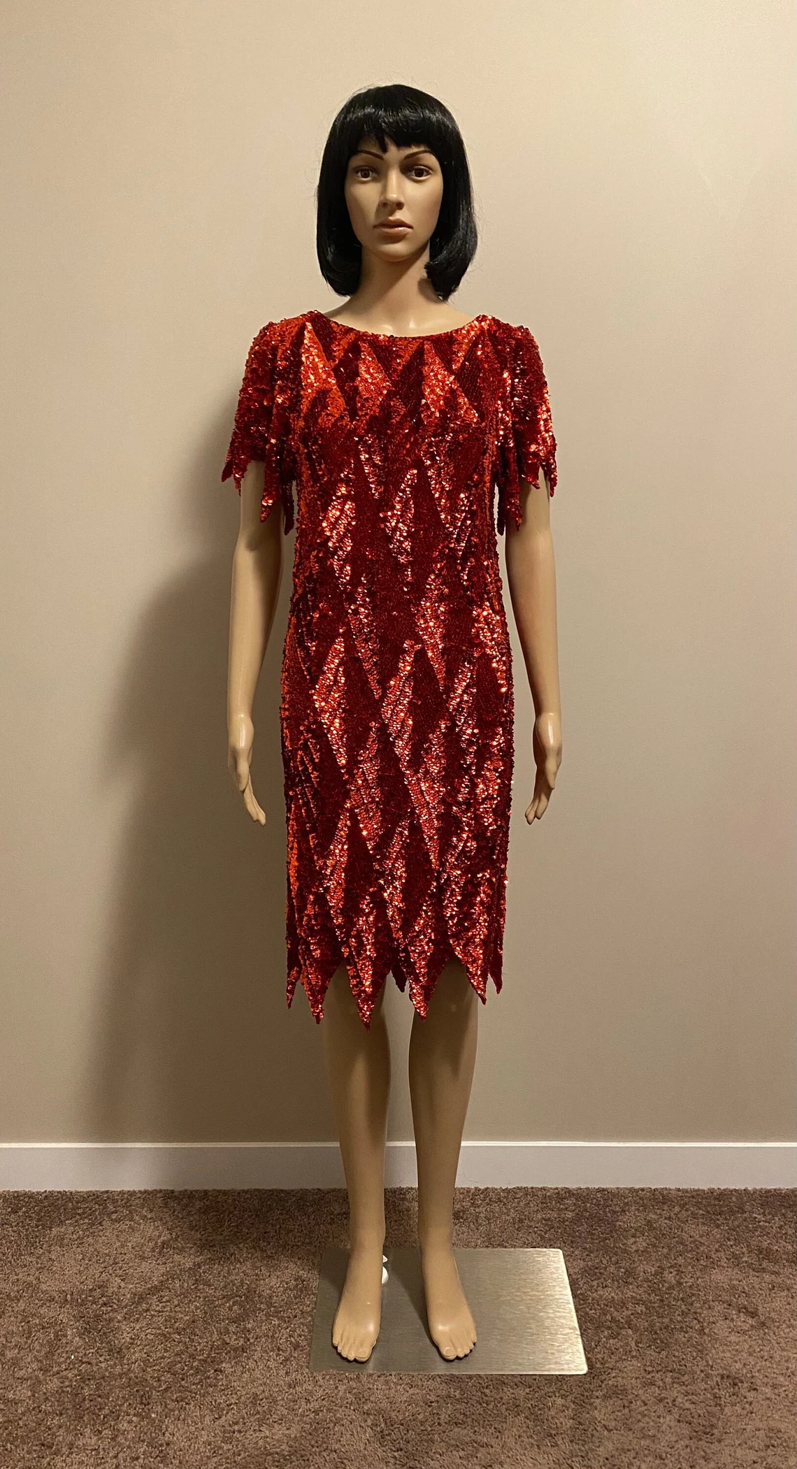 Best Instagram Red Sequin Dress Bling: Vintage 80’s Oleg Cassini Red Sequin Dress with Short Sleeves