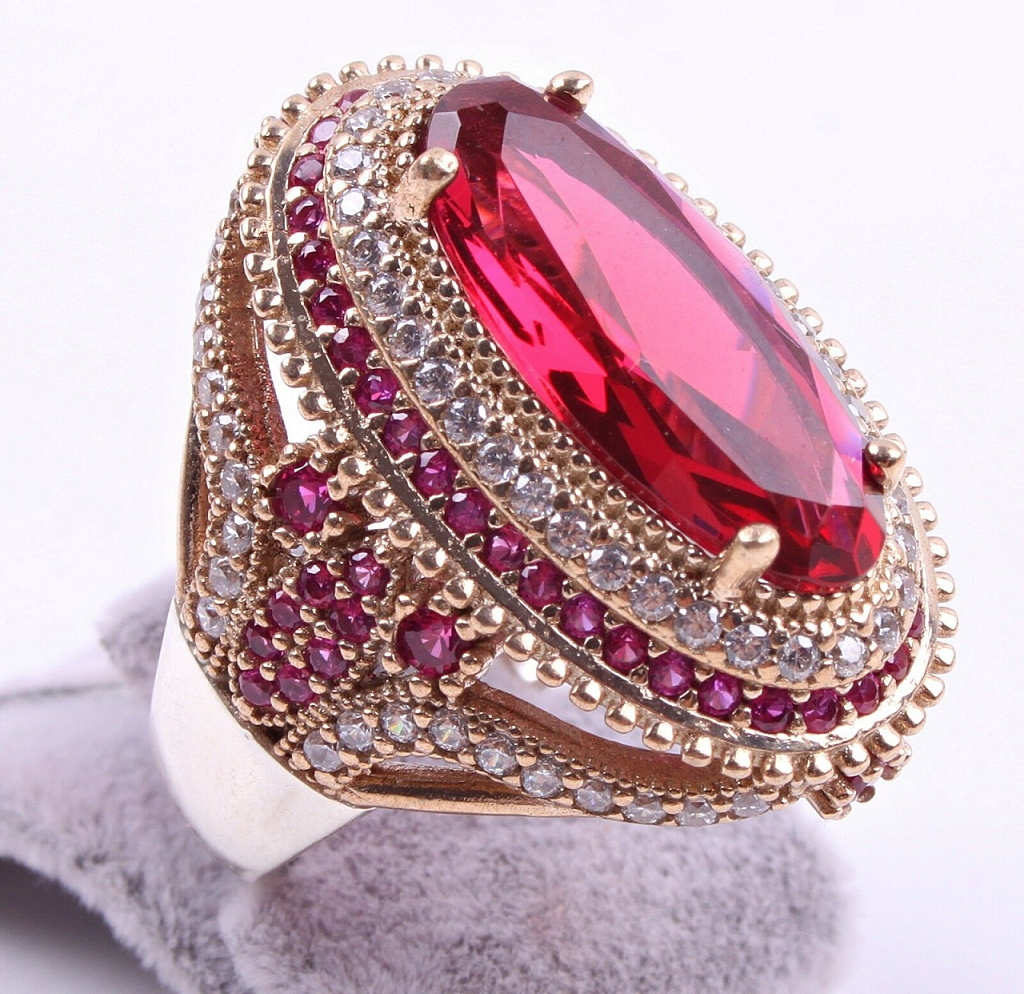 Turkish Handmade Luxury 925 Silver Red Ruby Stone Ladies Ring