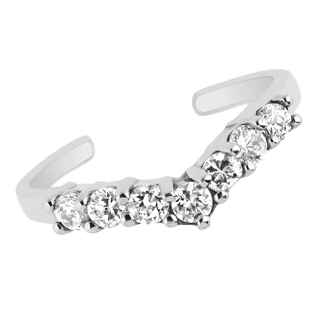 Sterling Silver Band Ring Tiara V-shaped Adjustable Toe Ring with Rhinestones