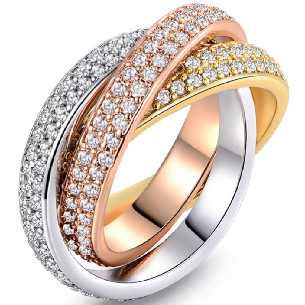 18k Gold Plated Three-Tone Austrian Crystal Ring