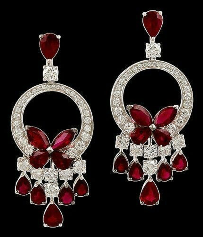 Long Earring Solid 925 Sterling Silver Red Marquise Pear Hanging Earrings