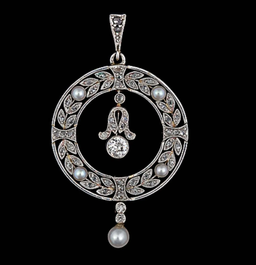 Antique Rose Cut Diamond And Pearl Silver Handmade Pendant