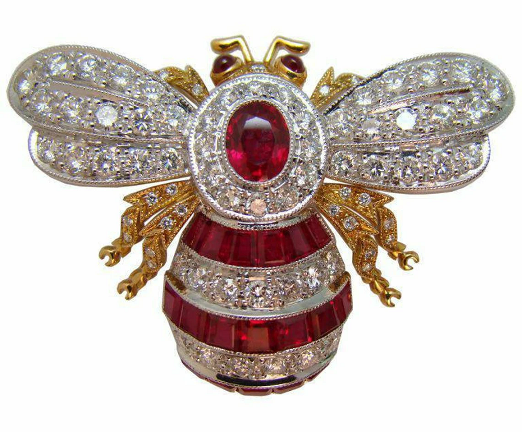 Victorian Rose Cut Handmade Diamond Bee Brooch