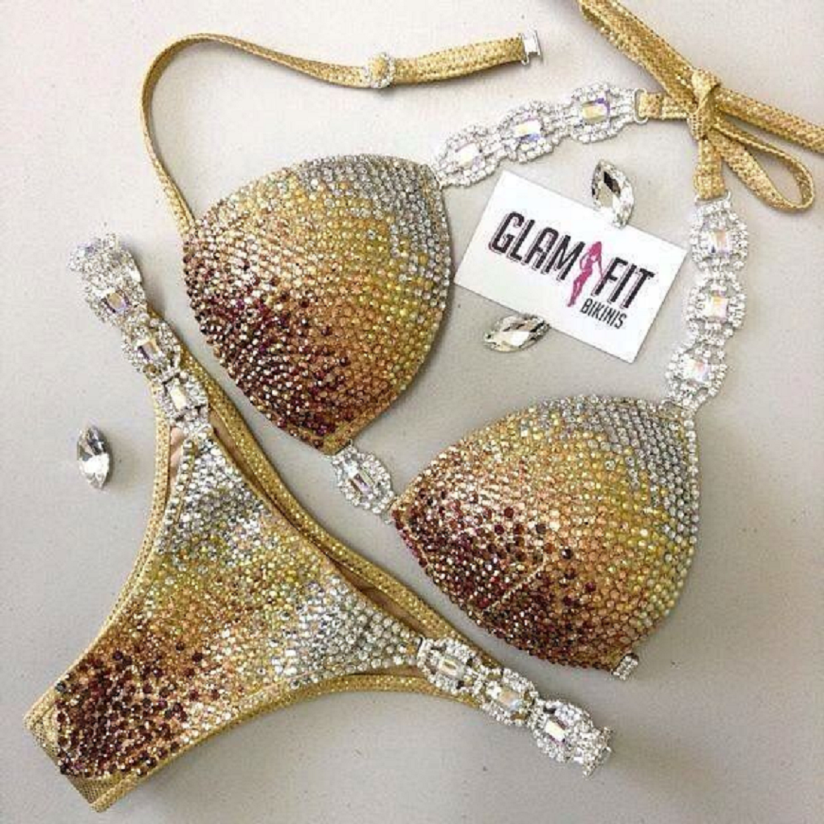 Multi - Color Glittering Rhinestones Tie Back Swim Wear