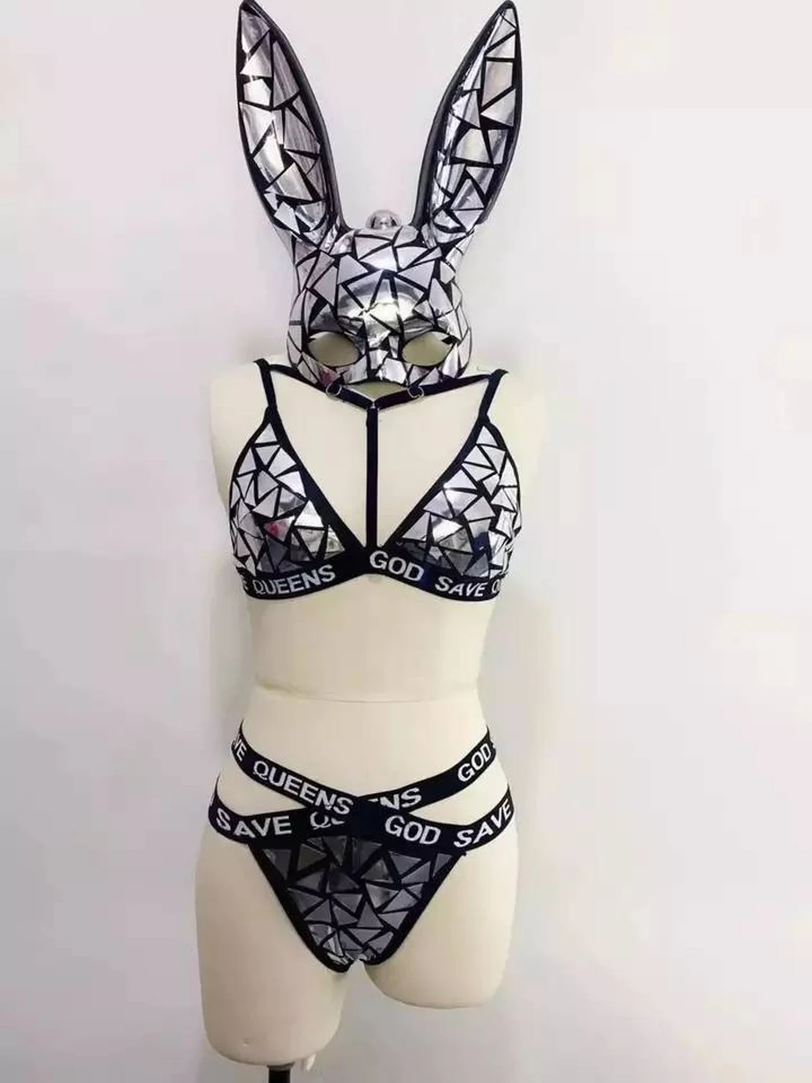 Mirror Pieces Rhinestone Swimwear Cat Party Wear