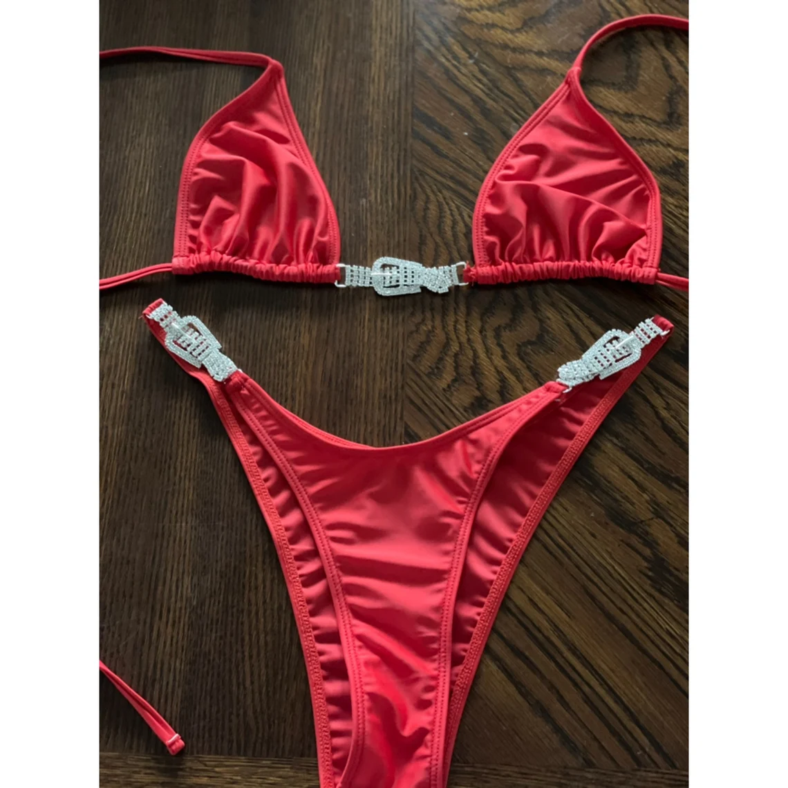 Belt Buckle Red Bikini with Rhinestones 2 Piece Swimwear