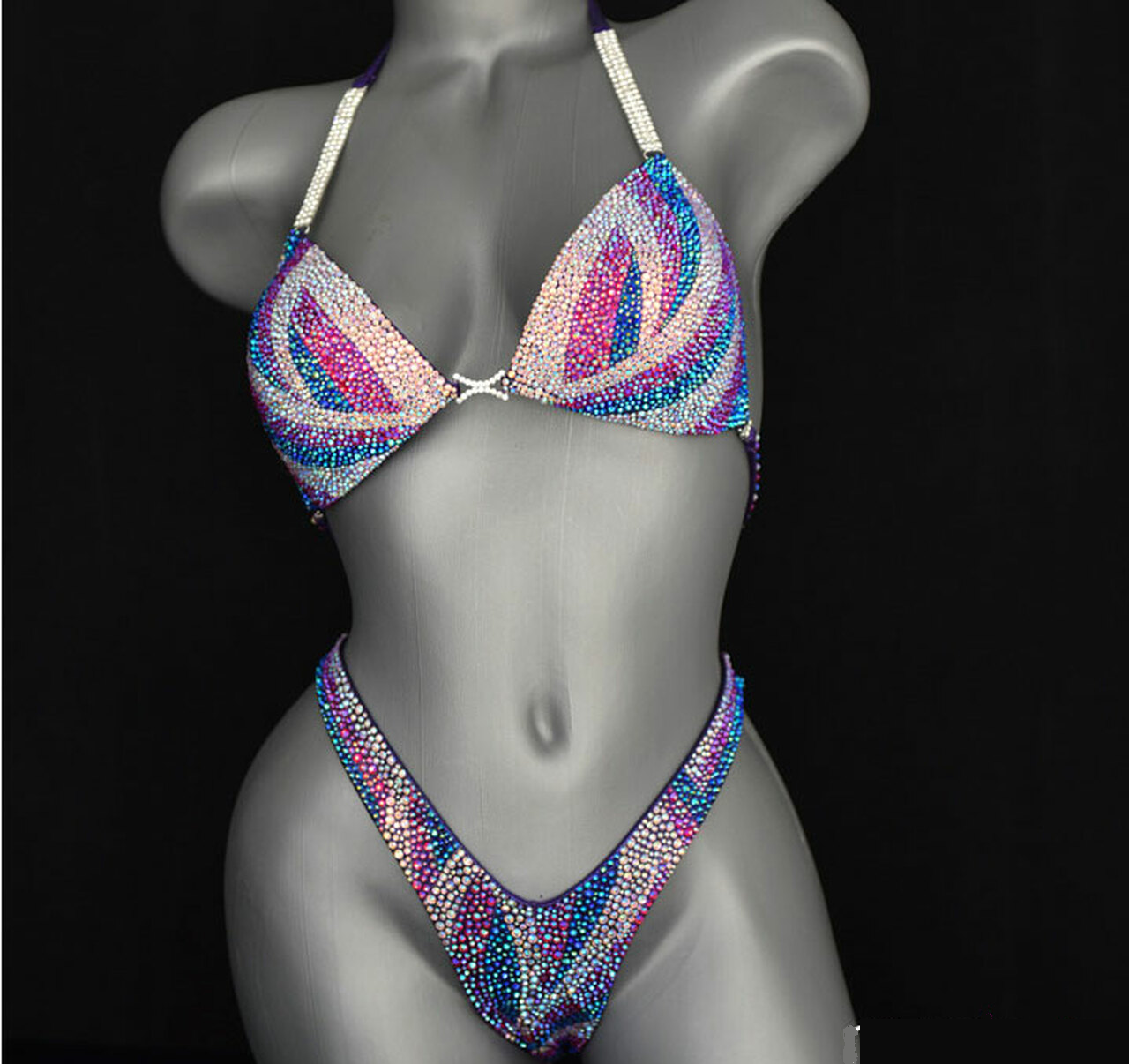 Sparkling Crystal Bikini Rave Rhinestone Competition Bling Swim Suit Bikini  Set