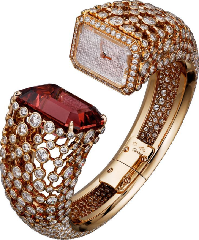 CARTIER High Jewelry Beauty Bling Jewelry Watch with Rhinestones and Ruby