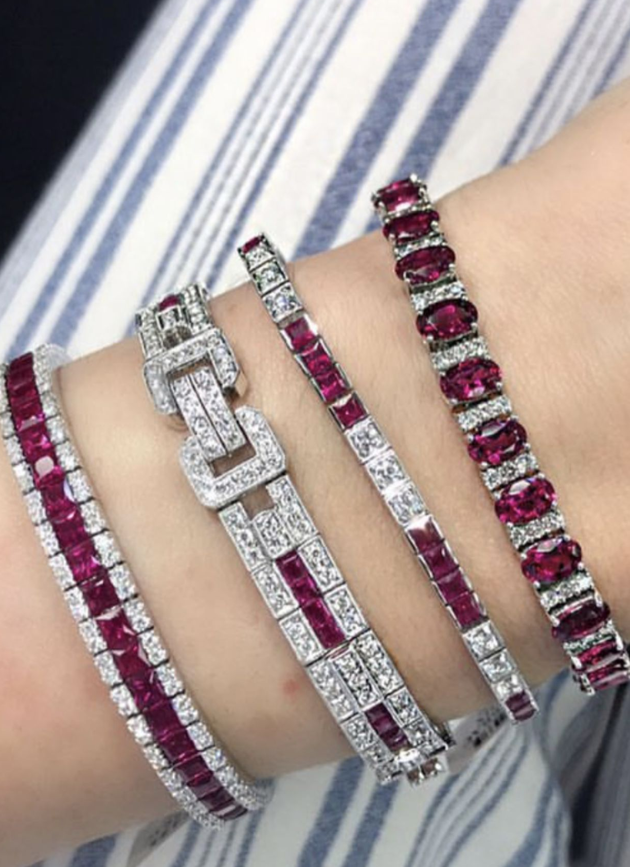 Glittering Tennis Bracelets with Rhinestones and Rubies