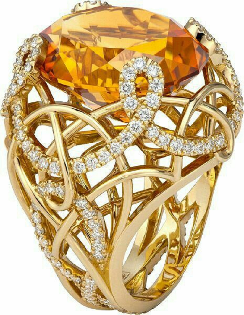 Elegant Gold Ring with Diamonds and Yellow Crystal