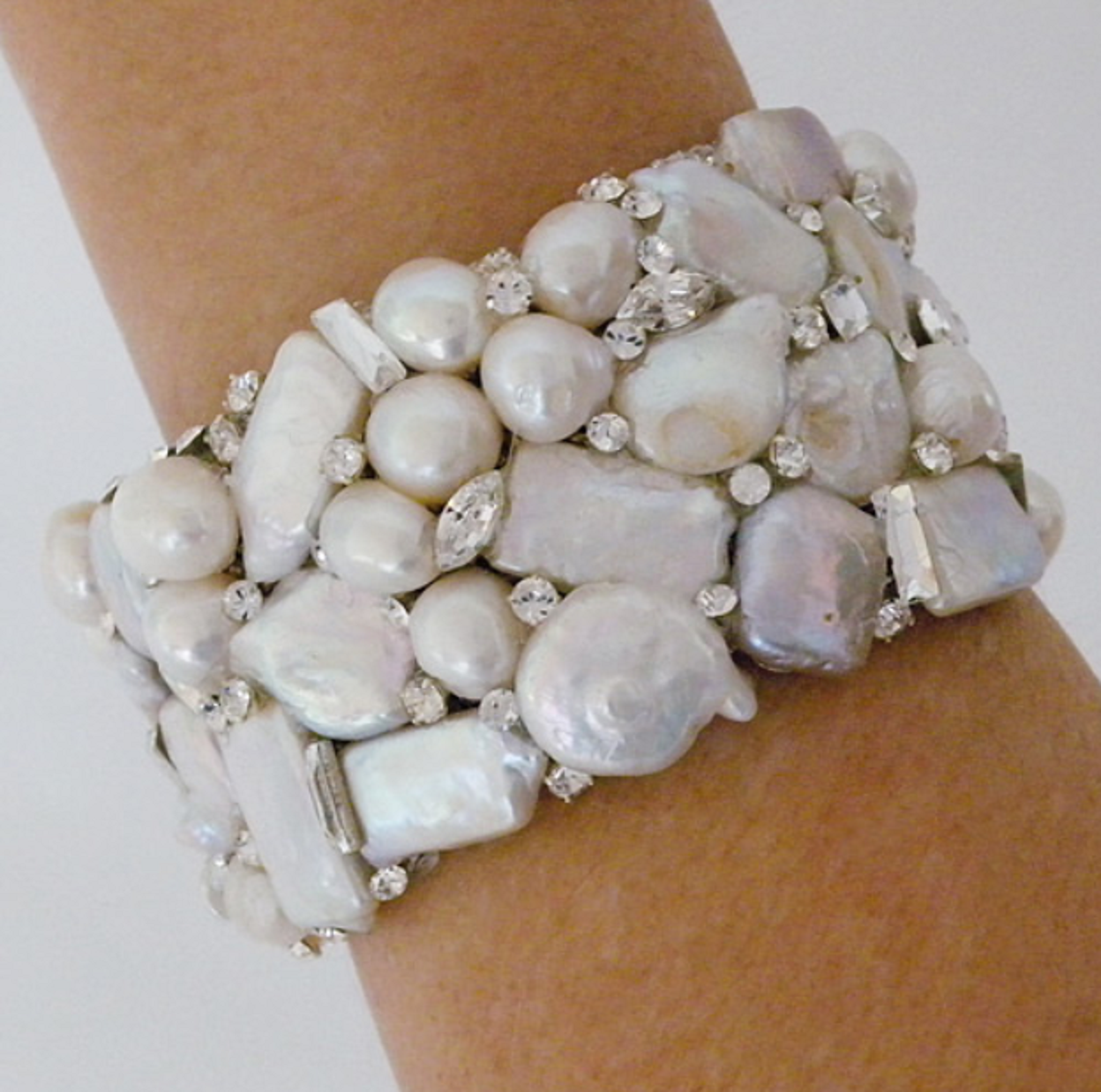 Couture Pearl Cuff Crystal Accents Bracelets for Women's