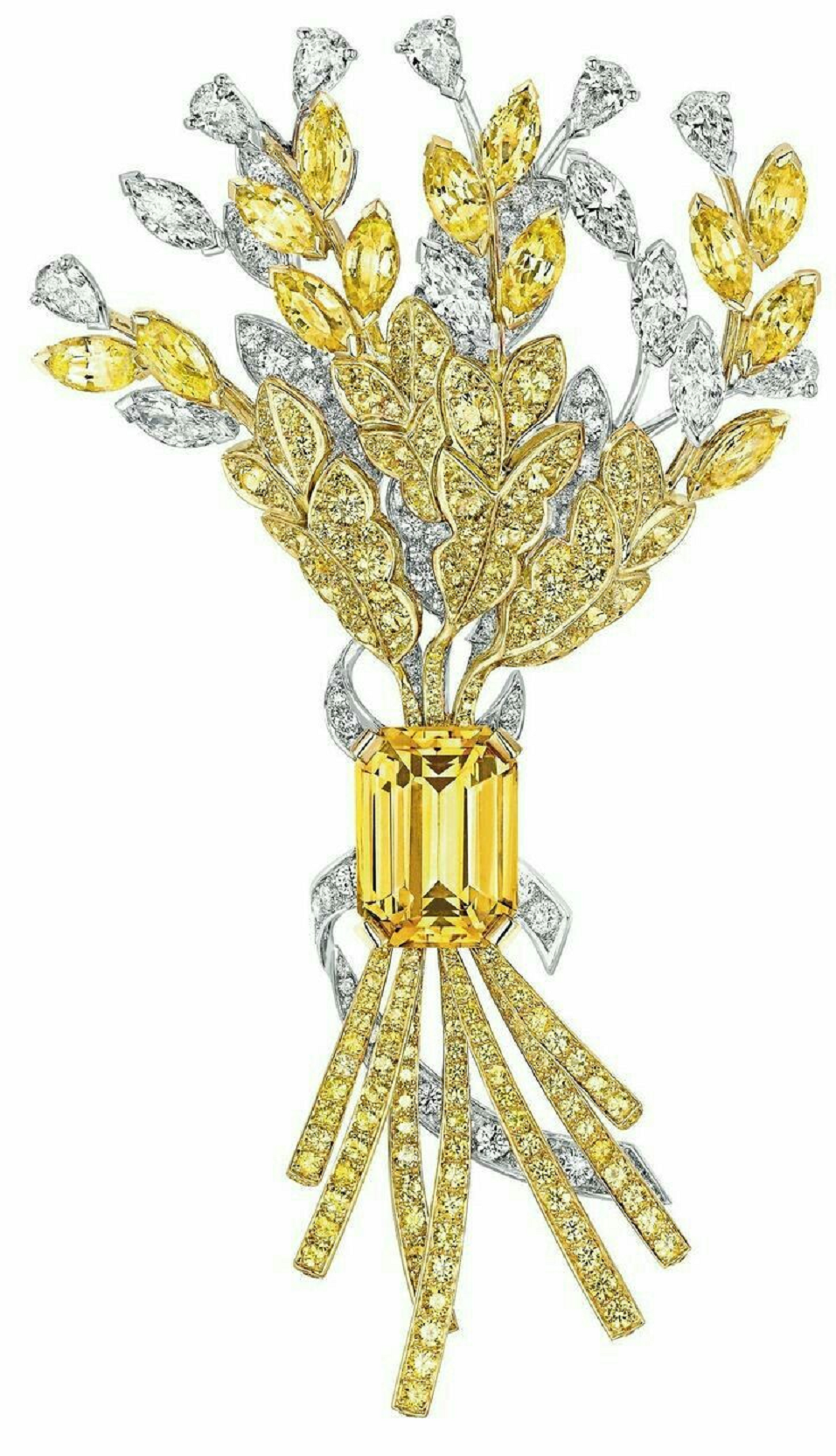 Glittering Rhinestones and Yellow Crystal Boquet Brooch Pin