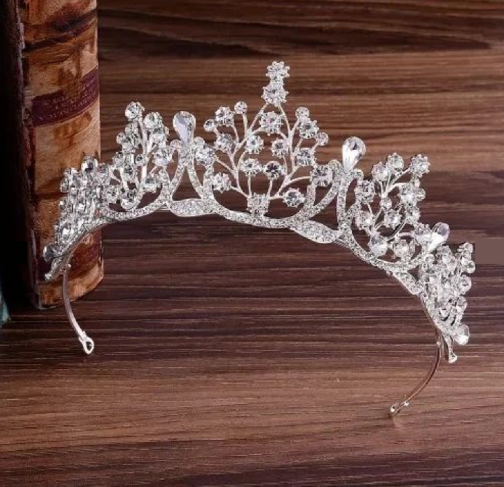 Elegant White Clear Rhinestones Embellished Bridal Crown