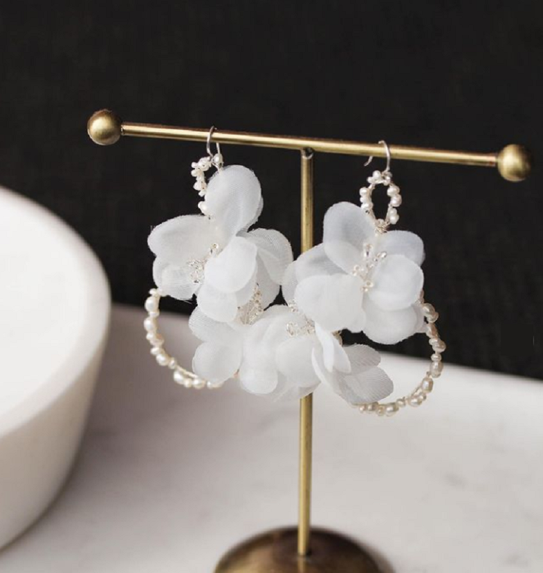 Luxuriously Oversized Floral Bridal Earrings with Pearls and Rhinestones