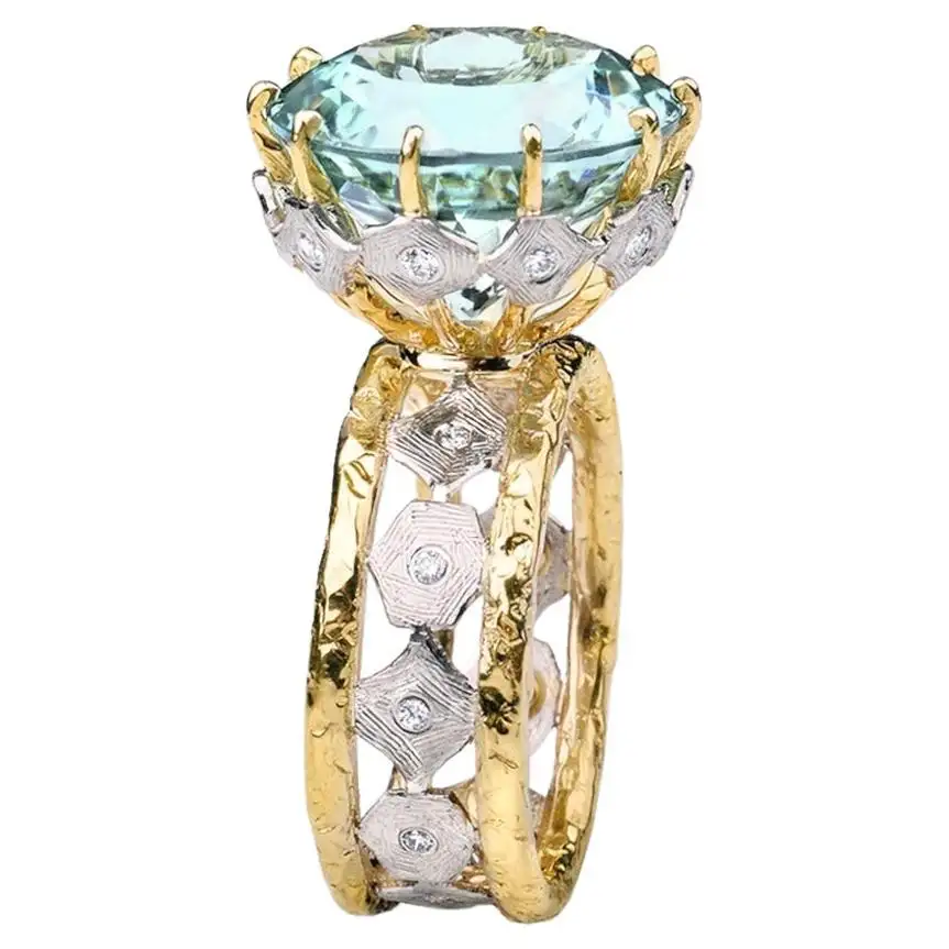 Light Green Diamond Stone with Clear Rhinestones On Yellow Gold Unique Ring