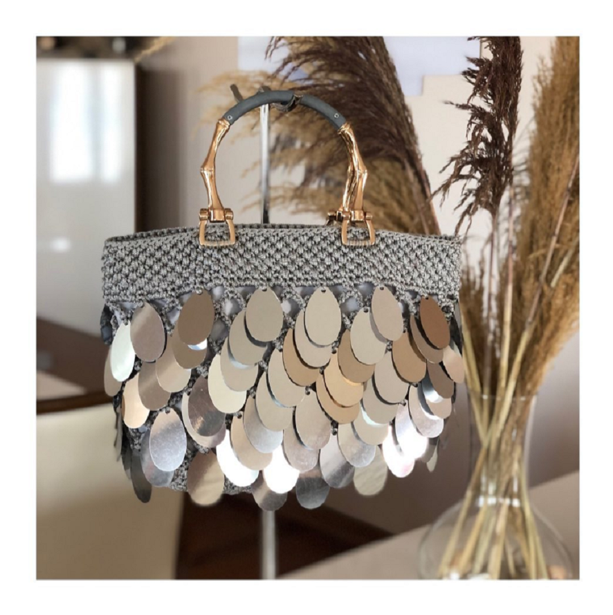 Elegant Evening Silver Teardrop Hanging Sequins Handbag