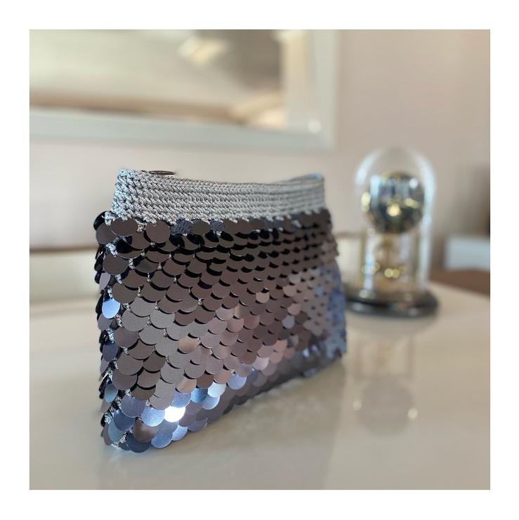 Silver Evening Clutch with Silver Sequins with Zipper