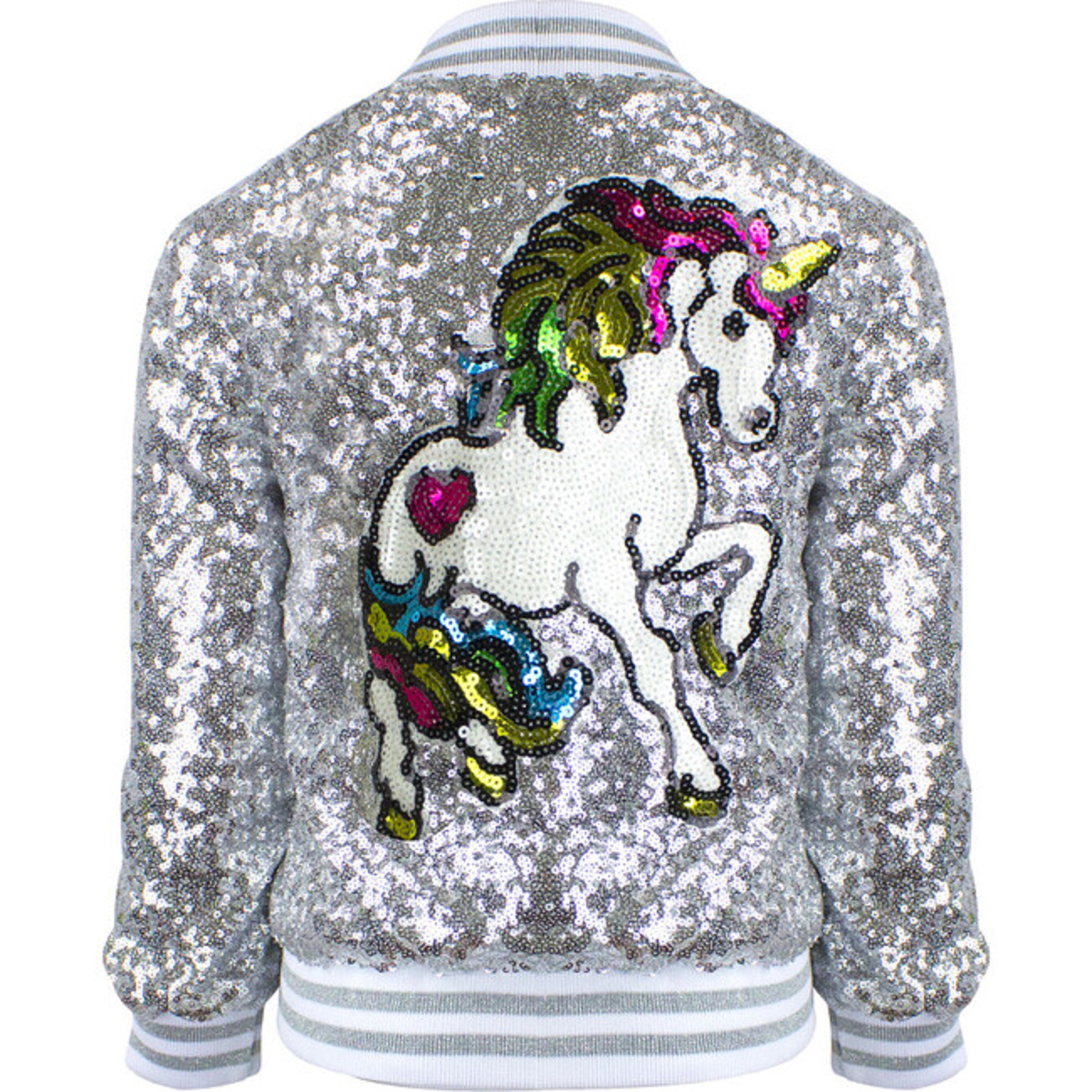 Unicorn Silver Sequin Long Sleeves Bomber Jacket for Kids.