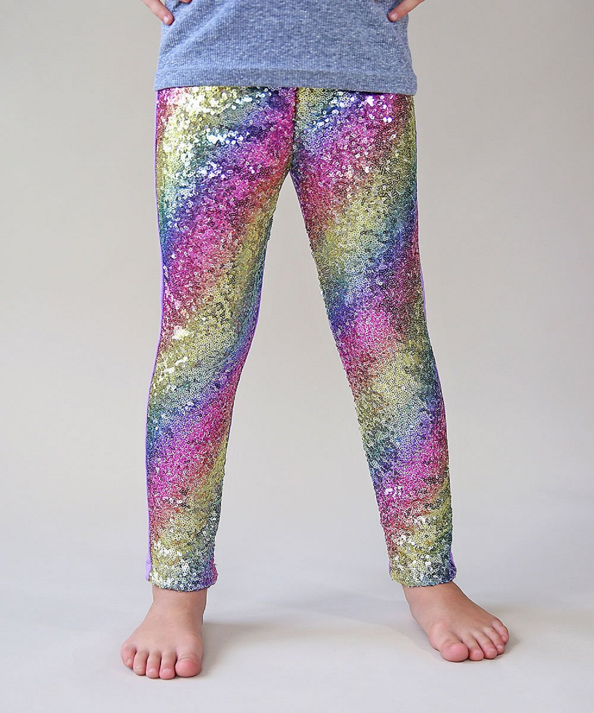 Pastel Rainbow Sequin Long Leggings for Kids