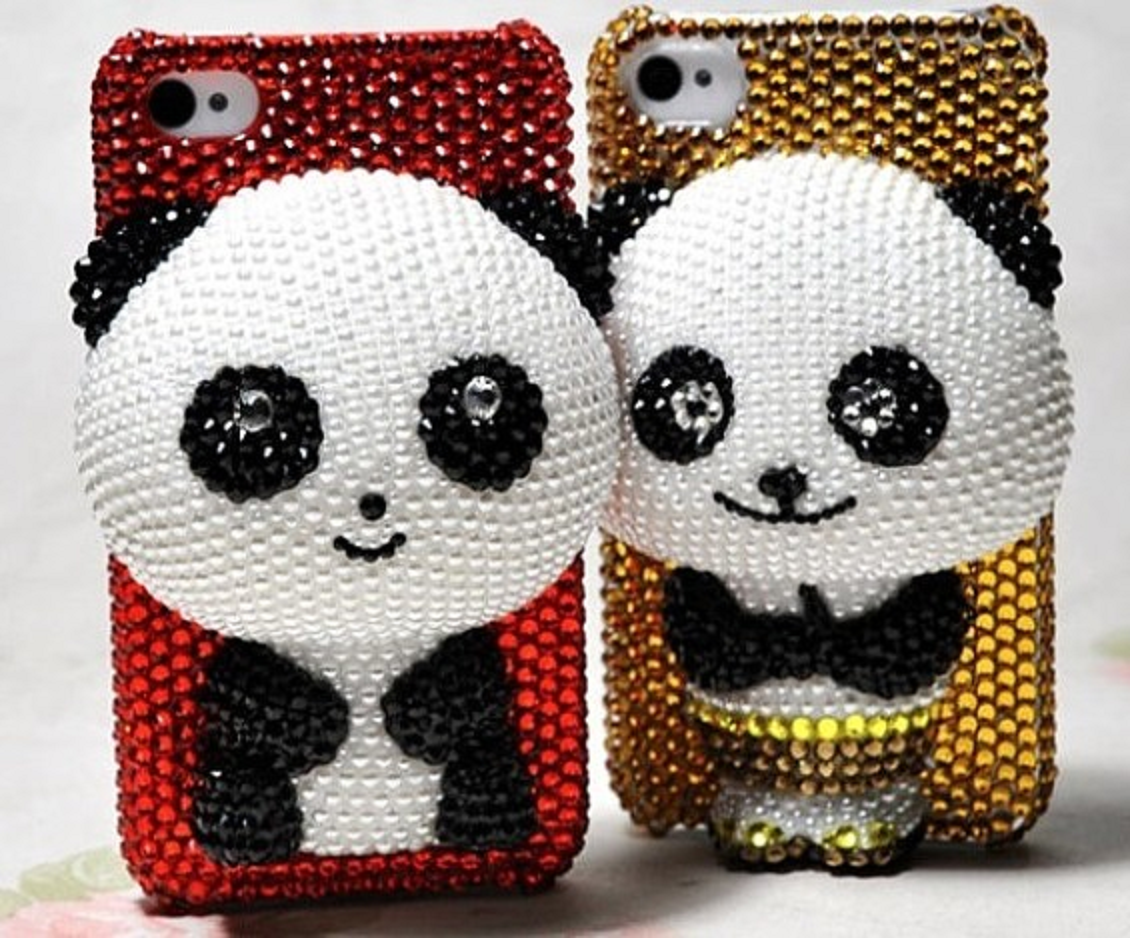 Red and Gold Mobile Cover with A Cute Panda Designed Embellished Case