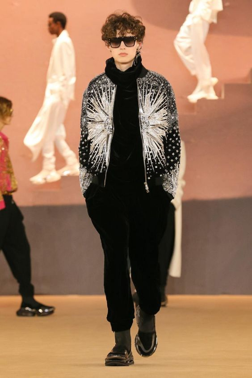 Men's Long Sleeves Designer Embellished Sequin Zipper Jacket.