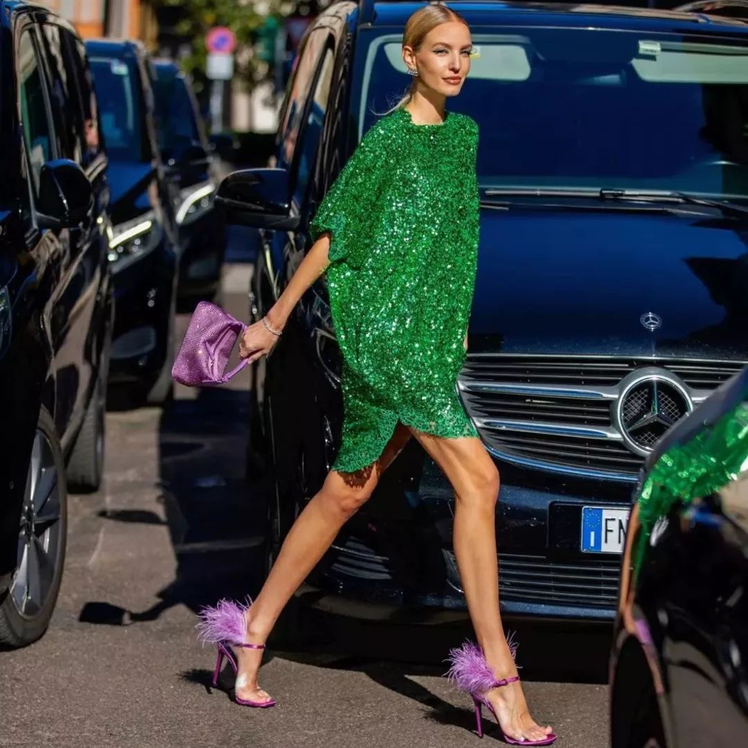 Short Green Sequin Jersey Short Dress