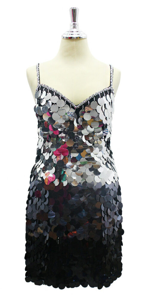 Handmade Sleeveless Dual Color Jumbo Metallic Sequin Short Dress