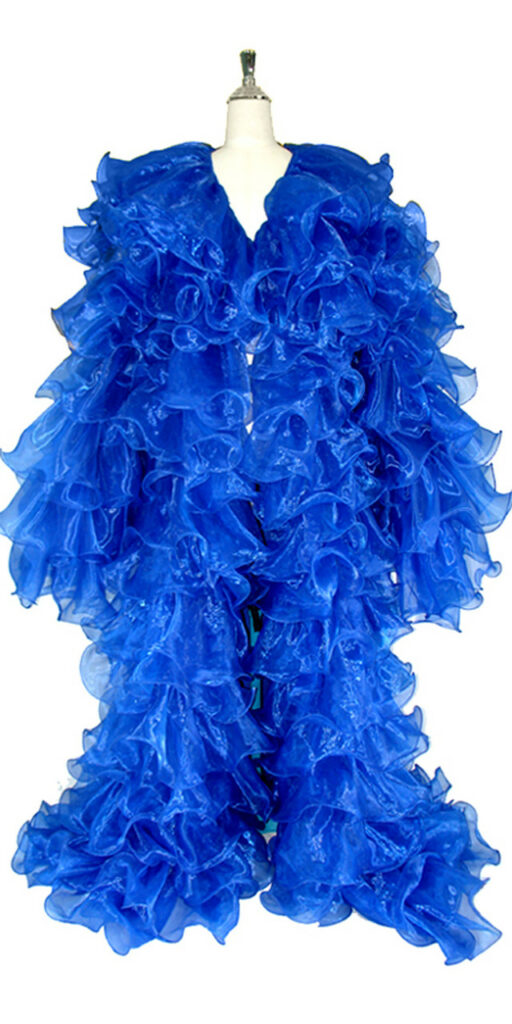 Long Organza Ruffle Coat with Long Sleeves and Highlight Sequins in Blue