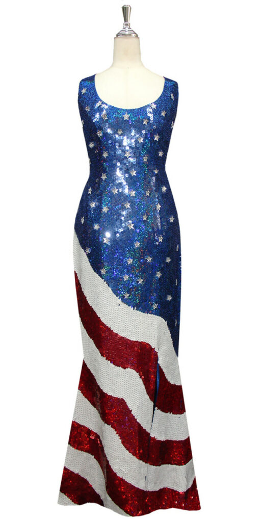 Long Handmade Patterned Sequin Stars and Stripes USA Gown