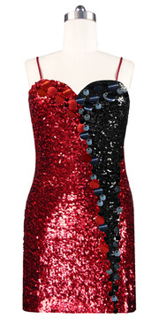 Show choir short patterned dress in red and black sequin fabric with highlight paillettes sequins