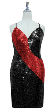 Show choir short patterned dress in black and red sequin fabric in a classic cut