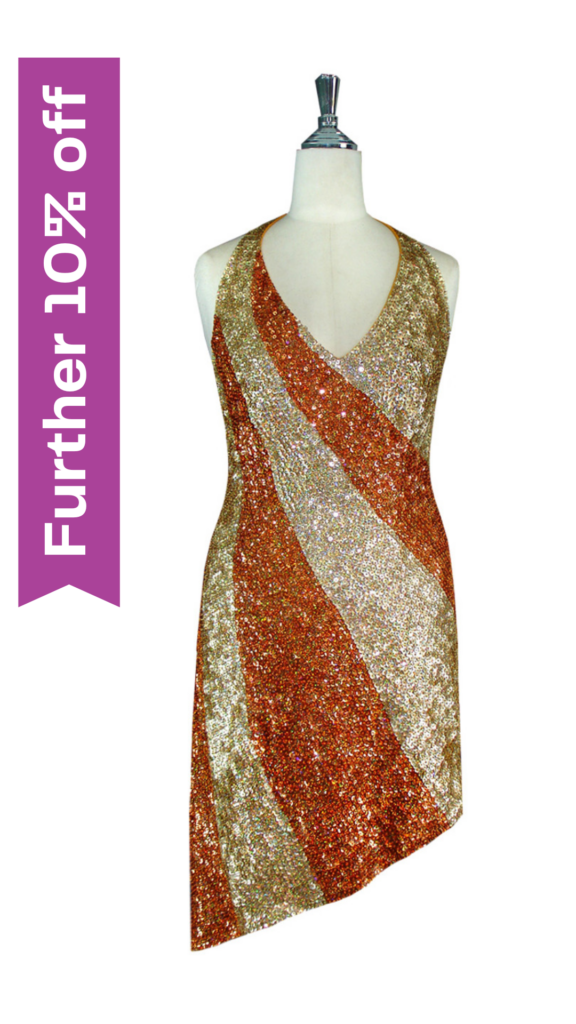 Short Patterned Handmade Gold and Copper Sequin Dress