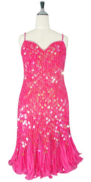 Show Choir Handmade Short Transparent Pink Sequin Dress with Jagged Beaded Skirt