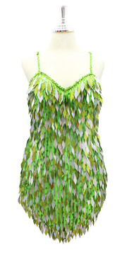 Show Choir Handmade Short Hologram Diamond Shapped Sequins Dress In Green and Silver