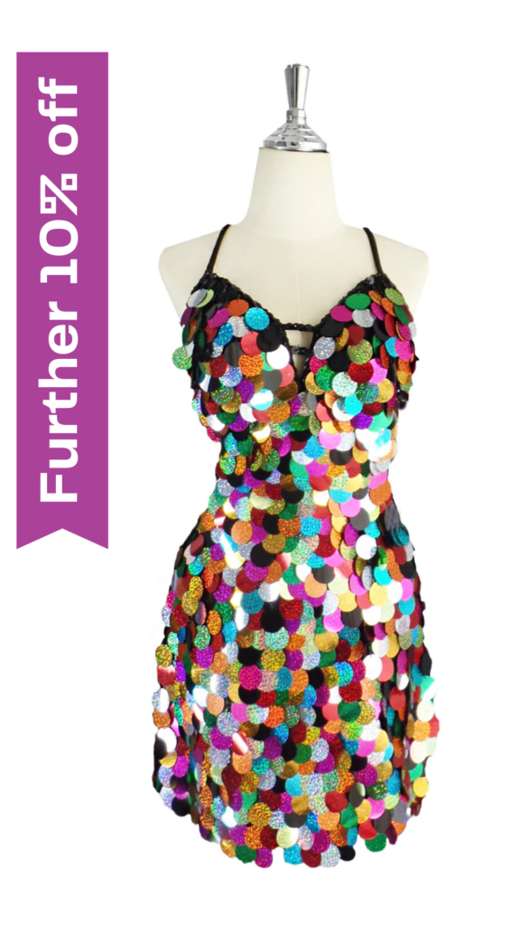 Handmade Dress In Multi-Colour Hologram Jumbo Sequins