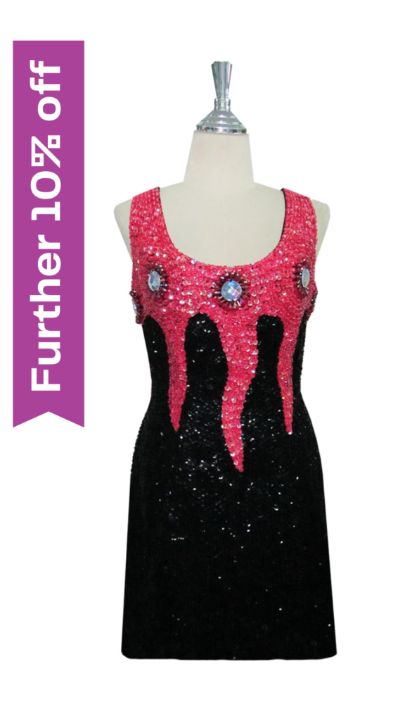 Short Handmade Patterned Black and Pink Sequin Dress