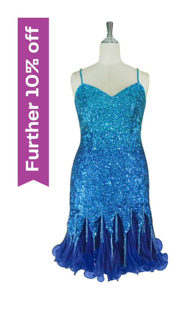 Short Handmade Patterned Blue Sequin Chiffon Dress