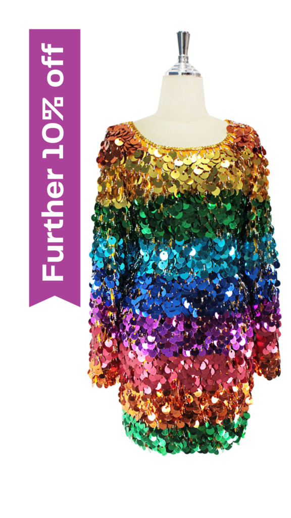 Handmade Short Dress In Multi-Colour Hologram Jumbo Sequins