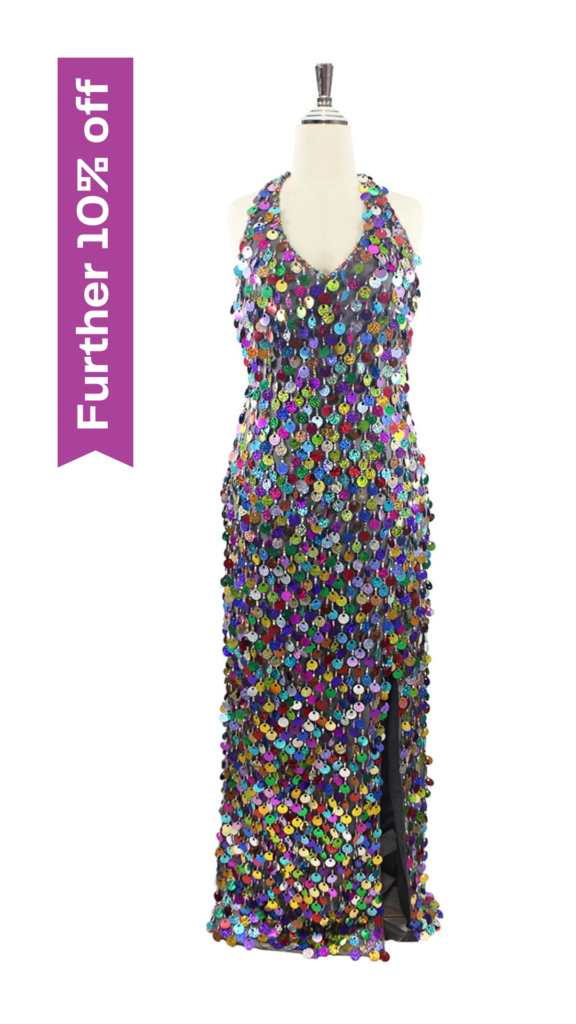 Long Handmade Hologram Multi-Colour Hanging Sequins Gown