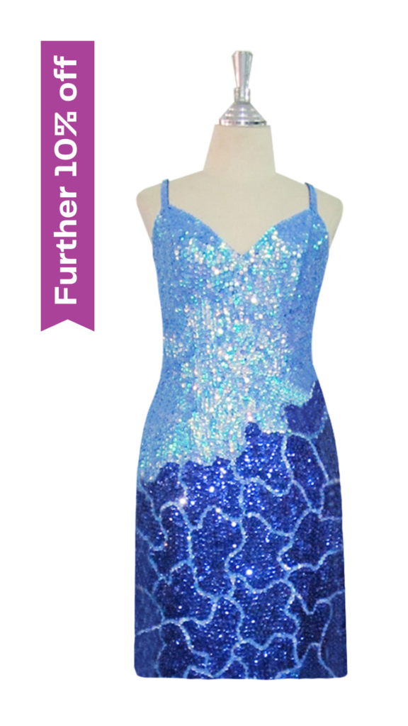 Short Patterned Handmade Blue and Silver Sequin Dress