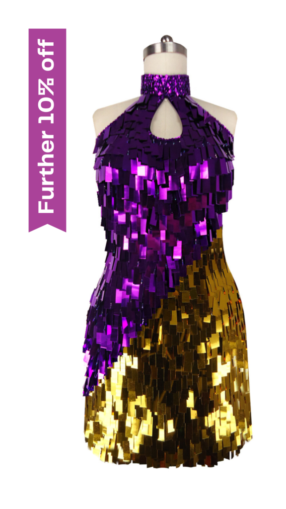 Short Handmade Paillette Purple and Gold Sequin Dress