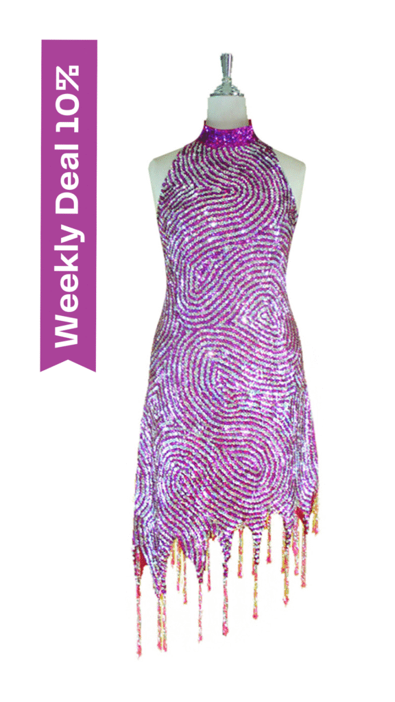 Short Swirl Patterned Handmade Fuchsia and Silver Sequin Dress