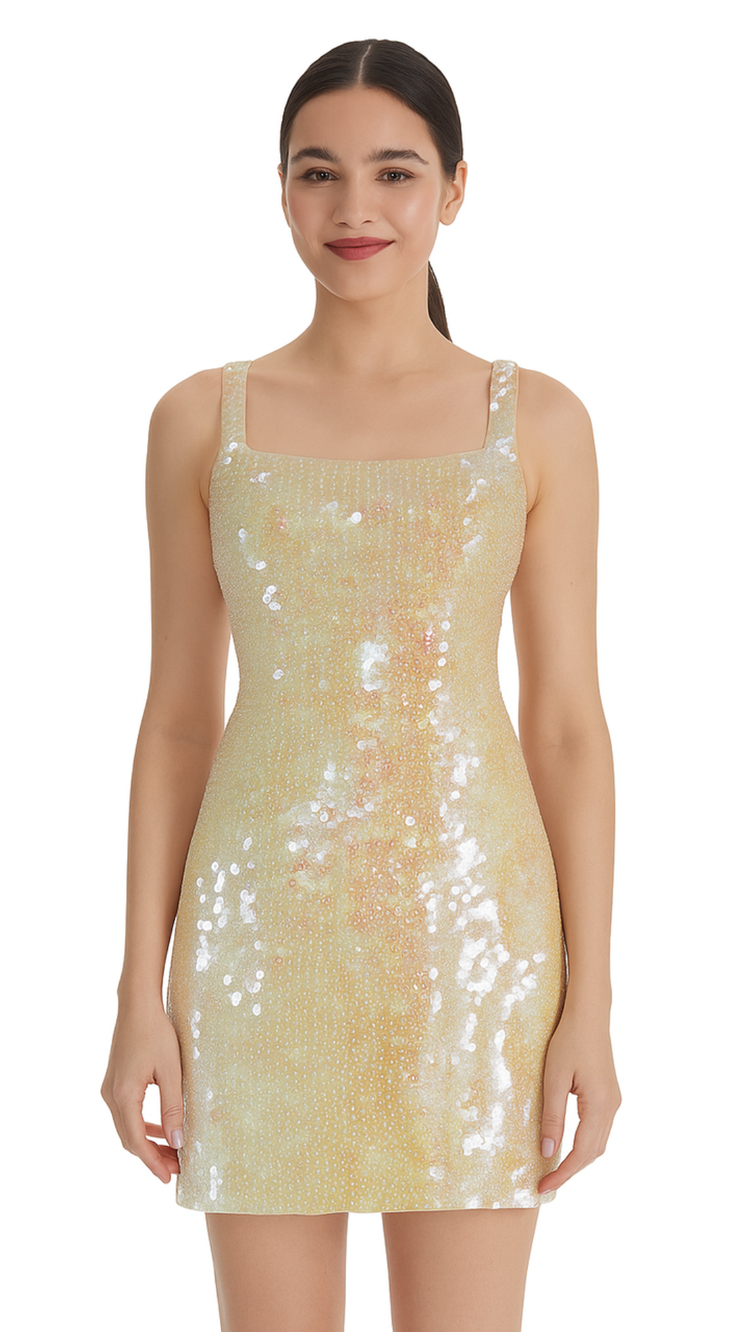 Short Handmade 10mm Flat Champagne Color Sequin Dress