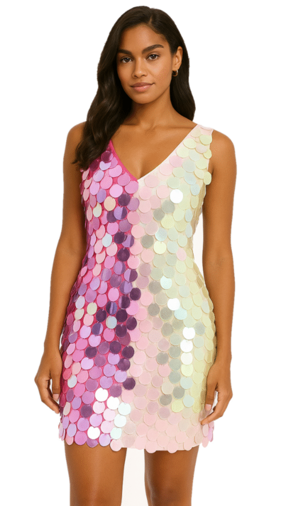 Short Handmade Sleeveless Dual Color Metallic Jumbo Sequin Dress